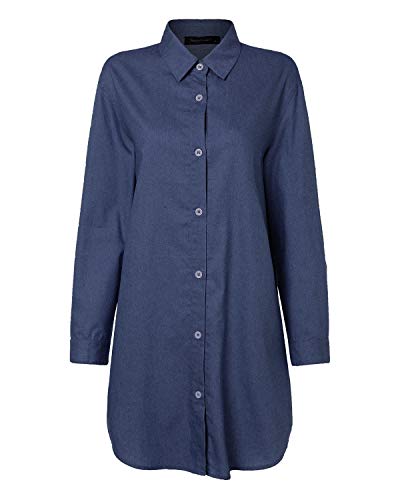 Style Dome Blusa Vaquera Camisa de Mujer Botones Elegantes de Manga Larga para Mujer Blusa de Mujer Túnica de Mujer Elegante Larga Grande Azul oscuro-C07795 M