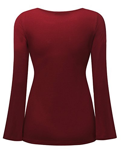 Style Dome Camisetas de Manga Larga Mujer Sexy con Cuello V Encaje Blusa Camisas De Hombro Frío Blusas Top Mujer Fiesta 001-rojo 4578 XL