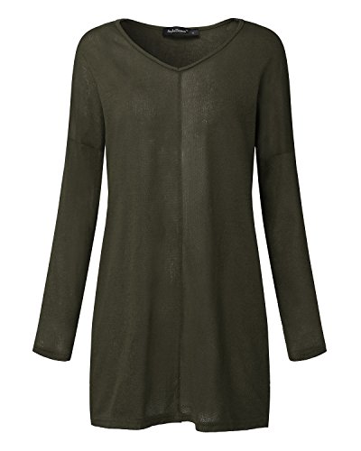 Style Dome Jerseys de Punto Mujer Largos Sudadera Casual Cuello V Manga Larga Otoño Vestidos Plus Tamaño Tops Camisas Suéter Suelta Verde Militar XL