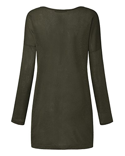 Style Dome Jerseys de Punto Mujer Largos Sudadera Casual Cuello V Manga Larga Otoño Vestidos Plus Tamaño Tops Camisas Suéter Suelta Verde Militar XL