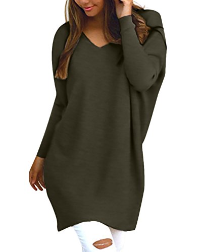 Style Dome Jerseys de Punto Mujer Largos Sudadera Casual Cuello V Manga Larga Otoño Vestidos Plus Tamaño Tops Camisas Suéter Suelta Verde Militar XL