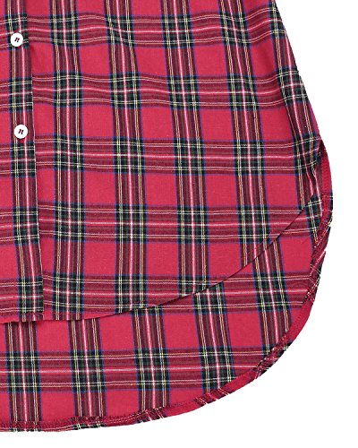 Style Dome Vestido Mujer Camisa Blusa a Cuadros Cinta Elegante Fiesta Mangas Largas Cóctel Noche Rojo XL