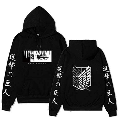 Sudadera Attack On Titan Anime 3D Attack on Titan Hoodie Shingeki No Kyojin Ropa Estampada Sudadera Cosplay Anime Sudadera para Hombre Anime Japonés Levi Ackerman (Black,L)
