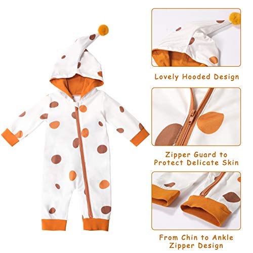 Sudadera con Capucha para Bebé Recién Nacido Mono De Lunares Mameluco con Cremallera Manga Larga para Bebés Niños Niñas De 0-12 Meses