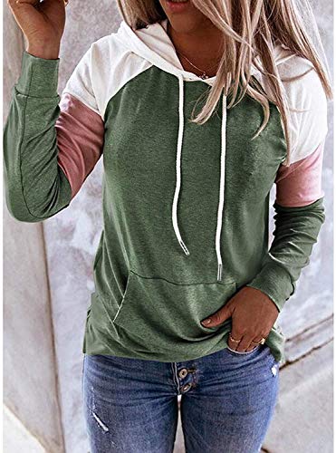 Sudadera con Capucha para Mujer Mangas largas, 2021 Nuevo Elegantes Moda Cordón de Costura Pullover Blusas Camisetas Chica Baratas Tallas Grandes Standard Hoodie (Verde, M)