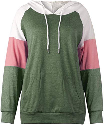 Sudadera con Capucha para Mujer Mangas largas, 2021 Nuevo Elegantes Moda Cordón de Costura Pullover Blusas Camisetas Chica Baratas Tallas Grandes Standard Hoodie (Verde, M)