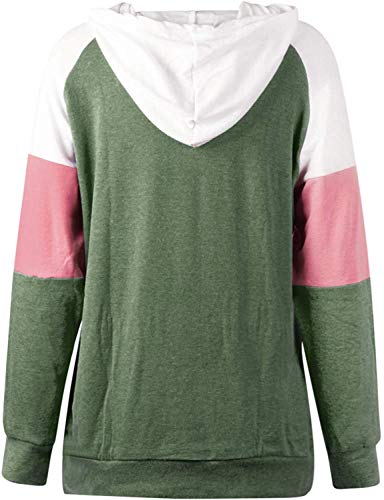 Sudadera con Capucha para Mujer Mangas largas, 2021 Nuevo Elegantes Moda Cordón de Costura Pullover Blusas Camisetas Chica Baratas Tallas Grandes Standard Hoodie (Verde, M)