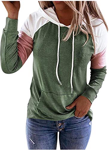 Sudadera con Capucha para Mujer Mangas largas, 2021 Nuevo Elegantes Moda Cordón de Costura Pullover Blusas Camisetas Chica Baratas Tallas Grandes Standard Hoodie (Verde, M)