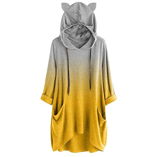 Sudadera con Capucha y Oreja de Gato de Color Degradado de Manga Larga para Mujer TopBlouse Camisa Mujer Pedro del Hierro