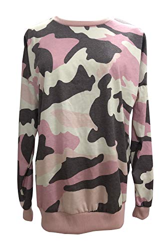 Sudadera De Camuflaje para Mujer Primavera Otoño Casual Talla Grande Jersey Camiseta Rosa 5XL