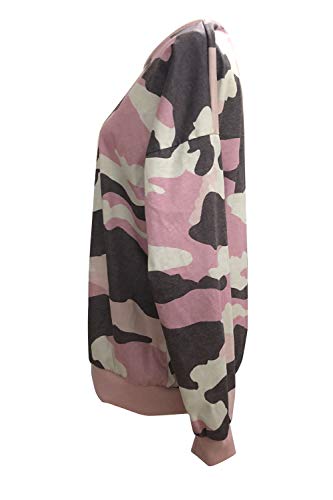 Sudadera De Camuflaje para Mujer Primavera Otoño Casual Talla Grande Jersey Camiseta Rosa 5XL