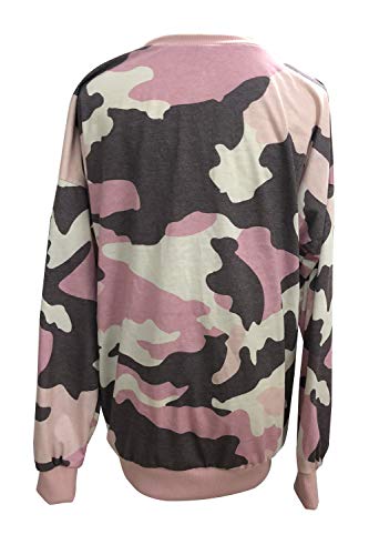 Sudadera De Camuflaje para Mujer Primavera Otoño Casual Talla Grande Jersey Camiseta Rosa 5XL