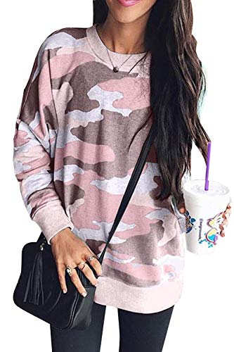 Sudadera De Camuflaje para Mujer Primavera Otoño Casual Talla Grande Jersey Camiseta Rosa 5XL