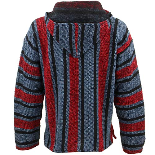 Sudadera estilo hippie mexicano, color rojo y azul, con capucha Azul azul Medium
