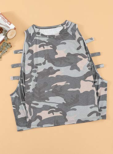 Sudadera ligera de camuflaje para mujer, cuello redondo, camiseta de hombro descubierto, manga larga, tirantes