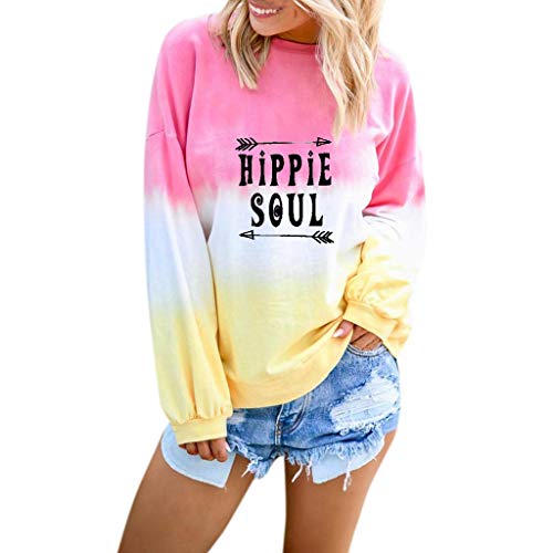Sudadera Mujer 2019 Otoño Invierno SHOBDW Impresión De Cartas Hippie Soul Gradiente Blusa Tops Camiseta De Manga Larga Nuevas Sudaderas Sin Capucha Adolescentes Chicas Tallas Grandes(Rojo,S)