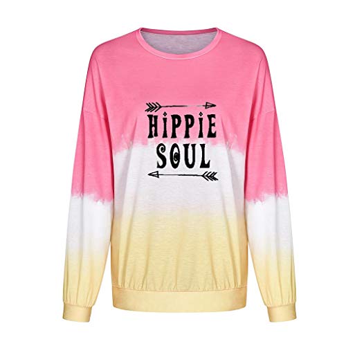 Sudadera Mujer 2019 Otoño Invierno SHOBDW Impresión De Cartas Hippie Soul Gradiente Blusa Tops Camiseta De Manga Larga Nuevas Sudaderas Sin Capucha Adolescentes Chicas Tallas Grandes(Rojo,S)