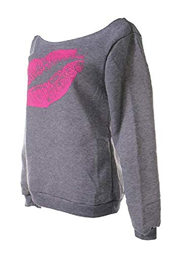 Sudadera Mujer Malla Labios Beso Boca Mujer niña Color Gris Escote Barco Manga Larga Sexy - Talla l