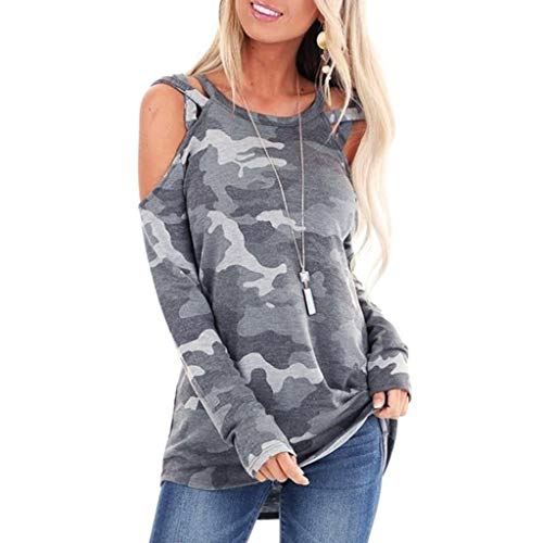 Sudadera Mujer Tumblr Sin Capucha, K-Youth Camuflaje Fuera del Hombro Camisetas de Manga Larga Mujer Tumblr Sudaderas Adolescentes Chicas Invierno Ropa de Mujer Otoño Chandal Chica (Camuflaje, S)