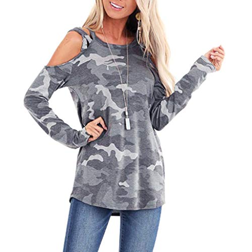 Sudadera Mujer Tumblr Sin Capucha, K-Youth Camuflaje Fuera del Hombro Camisetas de Manga Larga Mujer Tumblr Sudaderas Adolescentes Chicas Invierno Ropa de Mujer Otoño Chandal Chica (Camuflaje, S)