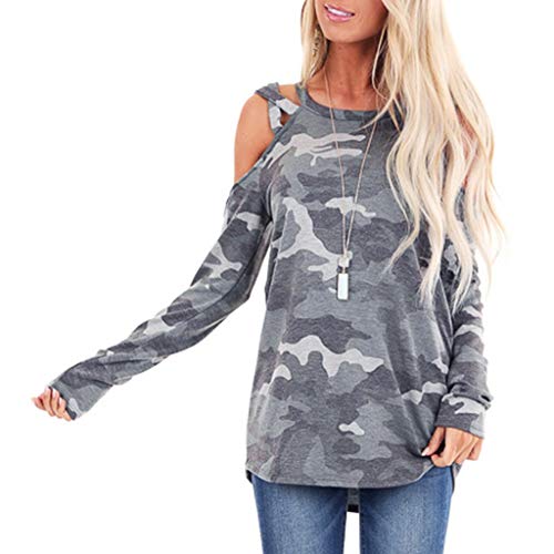 Sudadera Mujer Tumblr Sin Capucha, K-Youth Camuflaje Fuera del Hombro Camisetas de Manga Larga Mujer Tumblr Sudaderas Adolescentes Chicas Invierno Ropa de Mujer Otoño Chandal Chica (Camuflaje, S)