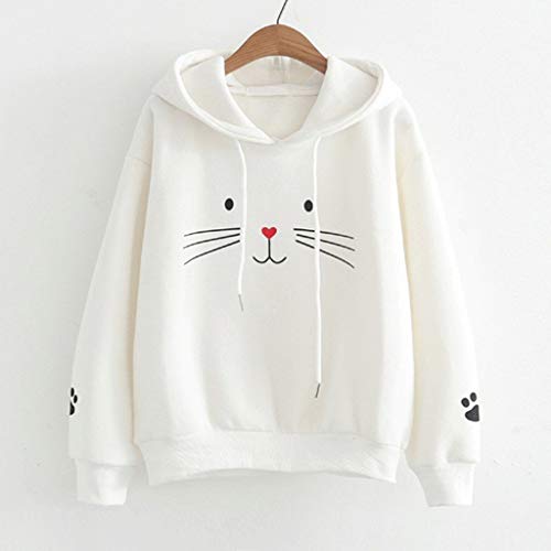 Sudadera Mujer,riou Sudaderas con Capucha Adolescentes Chicas Patchwork Sudaderas para Mujer Otoño-Invierno Estampadas Gato Tops Manga Larga Sudaderas Casuales