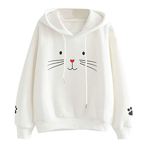 Sudadera Mujer,riou Sudaderas con Capucha Adolescentes Chicas Patchwork Sudaderas para Mujer Otoño-Invierno Estampadas Gato Tops Manga Larga Sudaderas Casuales