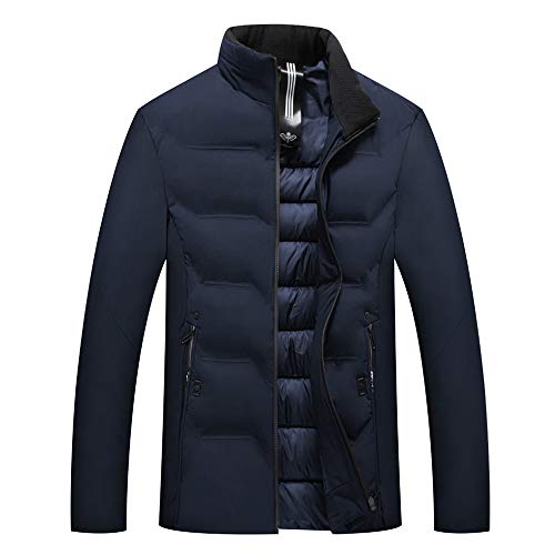 Sudaderas para hombre, ropa de otoño e invierno, moda masculina otoño invierno casual bolsillo botón térmico chaqueta de cuero superior abrigo (azul marino, 4XL)