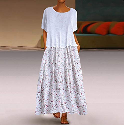 Sueltas Falso Vestido de Dos Piezas Verano Mujer Largos Casual 2019 Estampado Manga Corta Talla Grande │Bohemia Vestido Playa Baratos Boda de Fossen │Vintage Clásico Dress para Coctel Noche