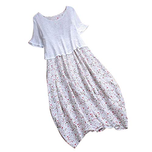 Sueltas Falso Vestido de Dos Piezas Verano Mujer Largos Casual 2019 Estampado Manga Corta Talla Grande │Bohemia Vestido Playa Baratos Boda de Fossen │Vintage Clásico Dress para Coctel Noche