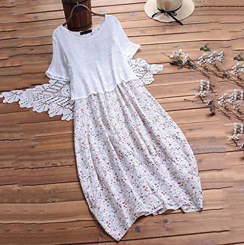 Sueltas Falso Vestido de Dos Piezas Verano Mujer Largos Casual 2019 Estampado Manga Corta Talla Grande │Bohemia Vestido Playa Baratos Boda de Fossen │Vintage Clásico Dress para Coctel Noche