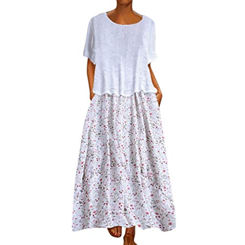 Sueltas Falso Vestido de Dos Piezas Verano Mujer Largos Casual 2019 Estampado Manga Corta Talla Grande │Bohemia Vestido Playa Baratos Boda de Fossen │Vintage Clásico Dress para Coctel Noche
