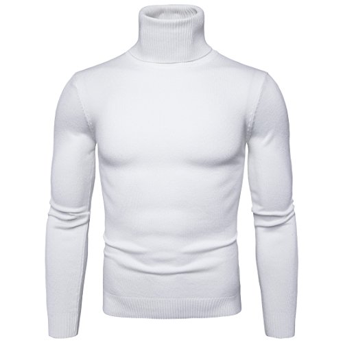 Suéter para Hombre Cuello Alto Jersey de Punto Básico Manga Larga de Color Liso