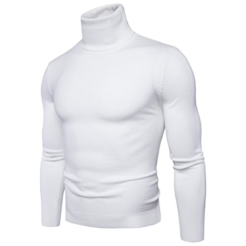 Suéter para Hombre Cuello Alto Jersey de Punto Básico Manga Larga de Color Liso