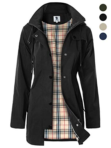 Summer Mae Chaqueta de Lluvia Largo para Mujer Encapuchado Chubasquero Impermeable Al Aire Libre Negro M