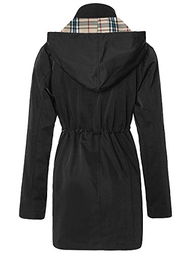 Summer Mae Chaqueta de Lluvia Largo para Mujer Encapuchado Chubasquero Impermeable Al Aire Libre Negro M