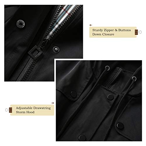Summer Mae Chaqueta de Lluvia Largo para Mujer Encapuchado Chubasquero Impermeable Al Aire Libre Negro M