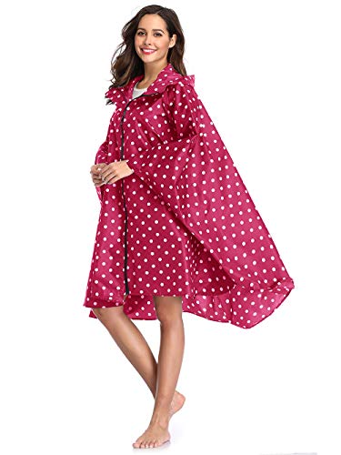 Summer Mae Chubasqueros Mujer Impermeable Reutilizable Poncho Impermeables Capa Lluvia Nieve para Mujer Rojo Puntos