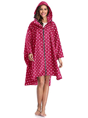 Summer Mae Chubasqueros Mujer Impermeable Reutilizable Poncho Impermeables Capa Lluvia Nieve para Mujer Rojo Puntos