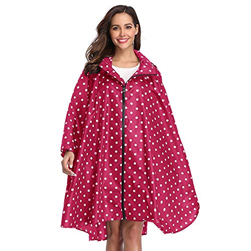 Summer Mae Chubasqueros Mujer Impermeable Reutilizable Poncho Impermeables Capa Lluvia Nieve para Mujer Rojo Puntos