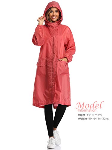 Summer Mae Poncho de Lluvia para Mujer Reutilizable Ligero Impermeable con Capucha para el Aire Libre Rosado M