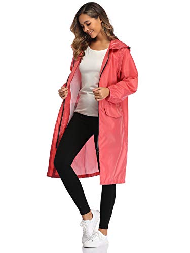 Summer Mae Poncho de Lluvia para Mujer Reutilizable Ligero Impermeable con Capucha para el Aire Libre Rosado M
