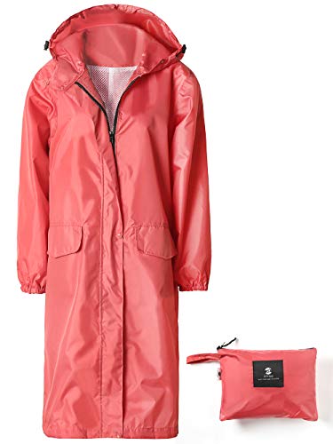 Summer Mae Poncho de Lluvia para Mujer Reutilizable Ligero Impermeable con Capucha para el Aire Libre Rosado M