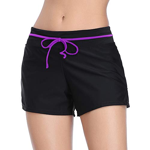 Summer Mae Shorts de Baño Deporte Pantalones Cortos Bikini Pantalon Short Bañador Mujeres para Gimnasio Playa Negro/Purple S