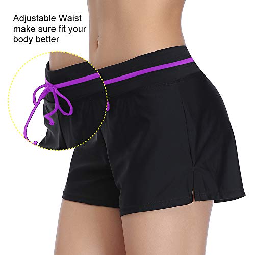 Summer Mae Shorts de Baño Deporte Pantalones Cortos Bikini Pantalon Short Bañador Mujeres para Gimnasio Playa Negro/Purple S