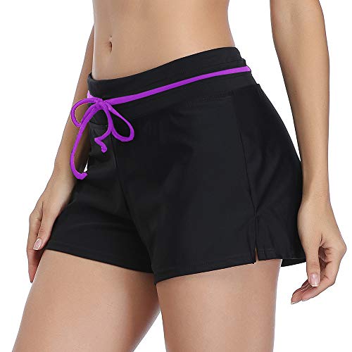 Summer Mae Shorts de Baño Deporte Pantalones Cortos Bikini Pantalon Short Bañador Mujeres para Gimnasio Playa Negro/Purple S