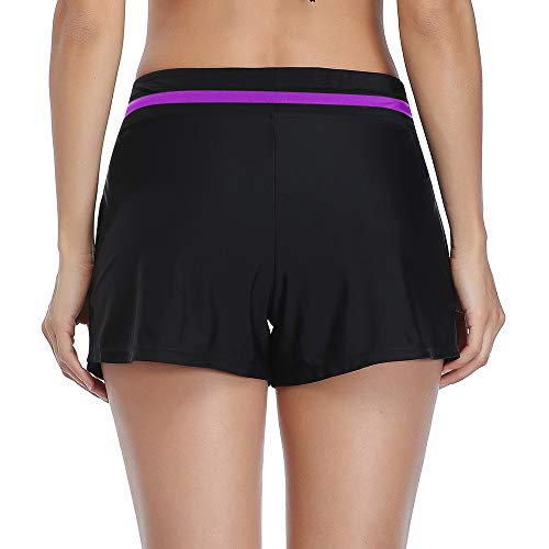 Summer Mae Shorts de Baño Deporte Pantalones Cortos Bikini Pantalon Short Bañador Mujeres para Gimnasio Playa Negro/Purple S