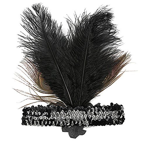 SunBeter 1920 Flapper Headpiece Pavo Real Feather Headband Vintage con lentejuelas Rhinestone Hairband Fiesta de Halloween Pluma Celada para Las Mujeres