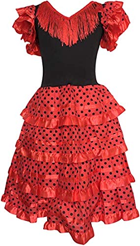 SUNBIRD Vestido baile sevillanas rojo lunares talla 8