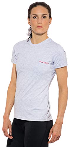 Sundried Camiseta para Mujer con Cuello Redondo de algodón de la Camiseta Llano para Damas (S Gris)
